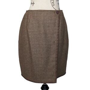 Vintage Ralph Lauren Country Tweed Plaid Wool Skirt Brown Size 10